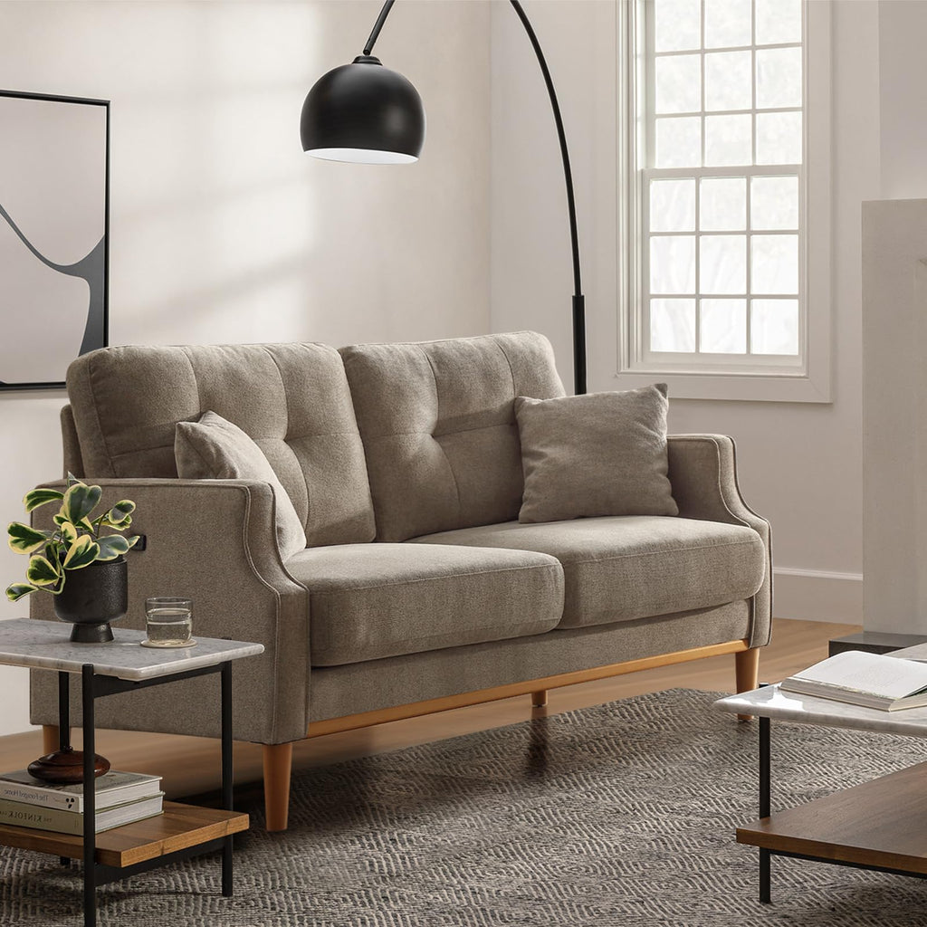 Light Grey Fabric Upholstered 2-Seat Loveseat Sofa with USB Port Y611