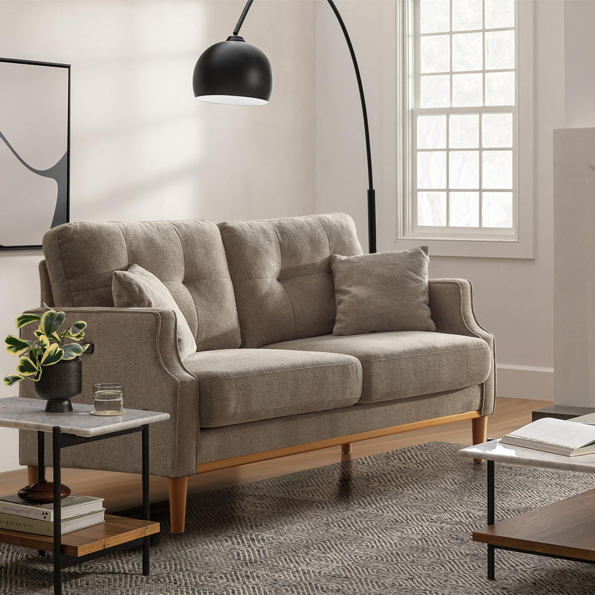 Light Grey Fabric Upholstered 2-Seat Loveseat Sofa with USB Port Y611