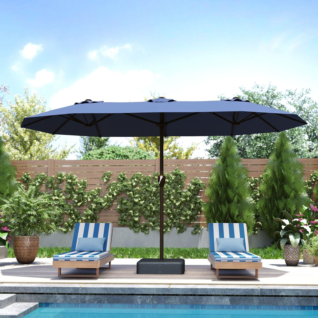 15ft Double-Sided Rectangle Patio Umbrella with Base M795