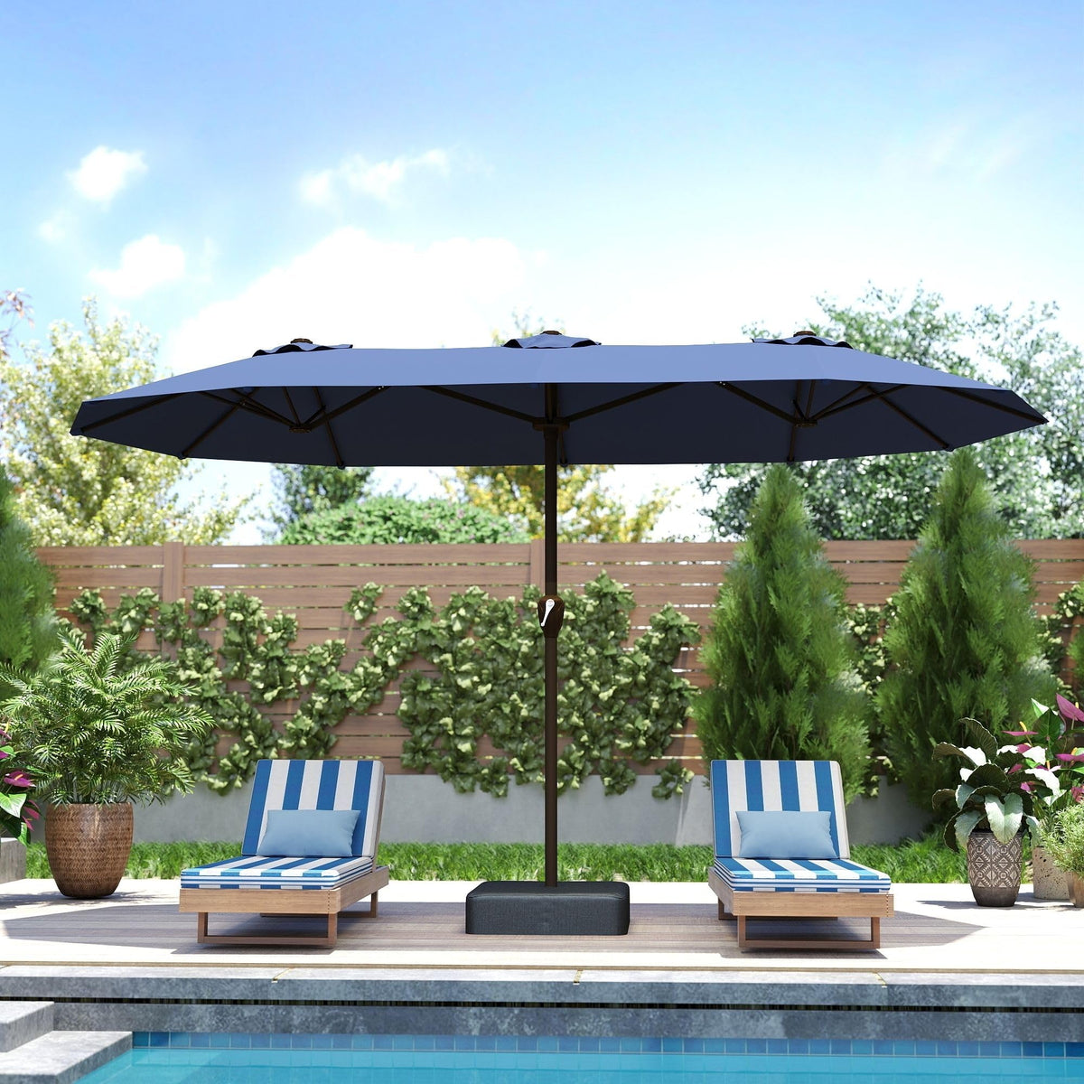 15ft Double-Sided Rectangle Patio Umbrella with Base M795
