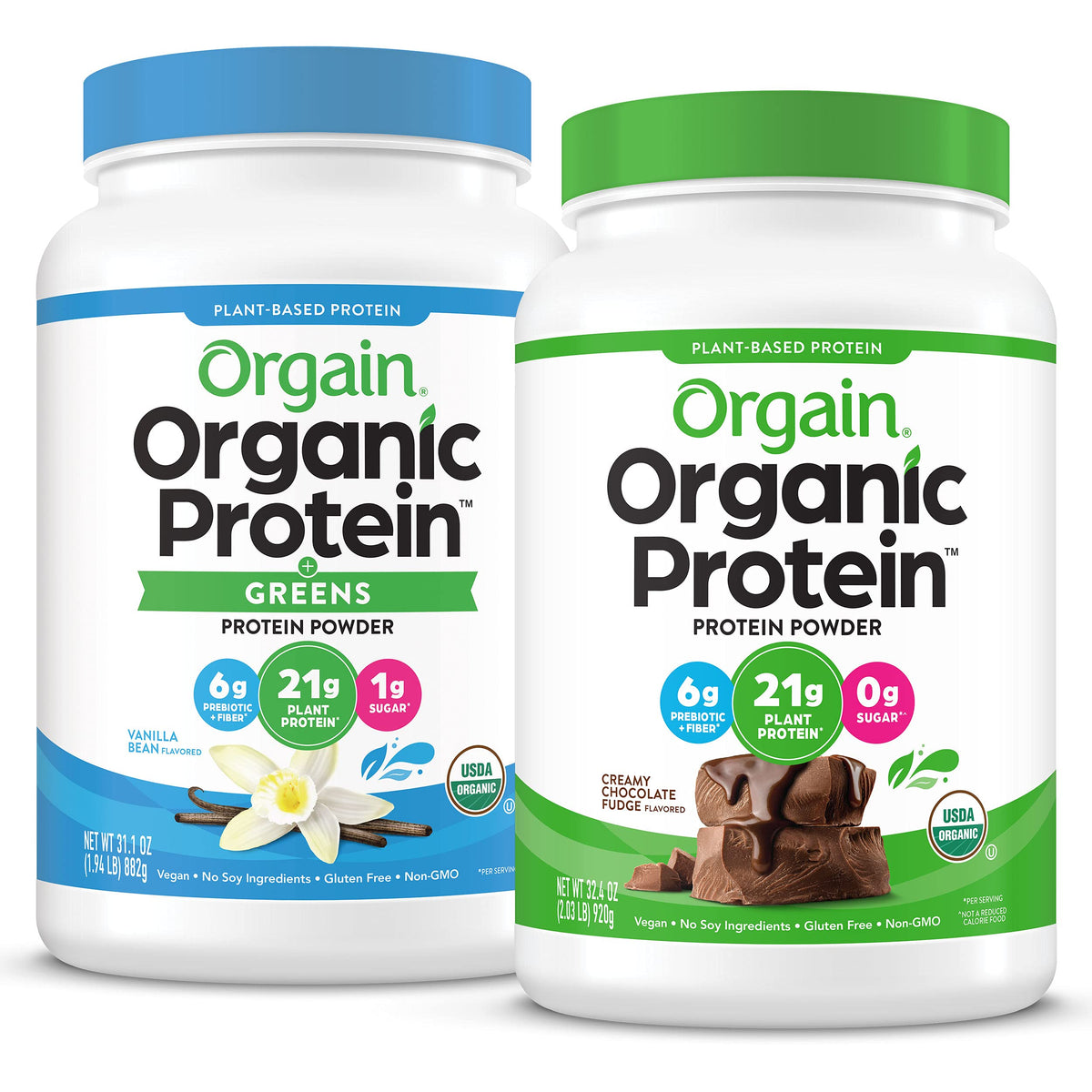 Organic Vegan Protein Powder + Greens, Vanilla Bean, 21g Plant Based Protein, 1.94lb O682