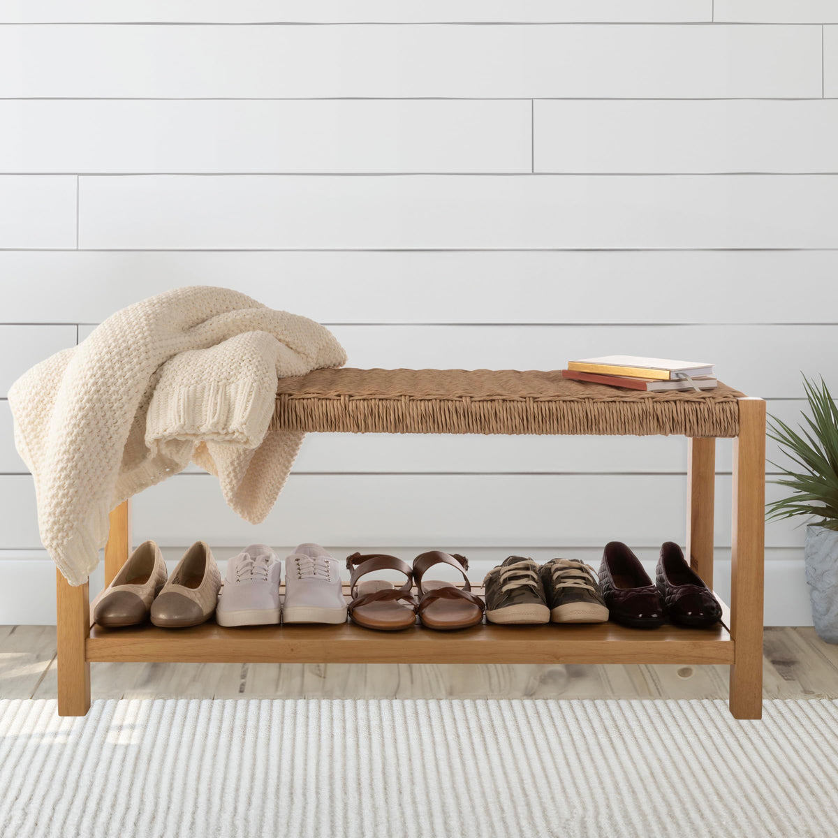 Solid Wood Entryway Bench with Shoe Storage C567743