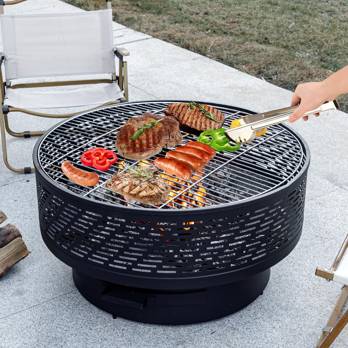 32 Inch Wood Burning Fire Pit with Grill & Lid T2109
