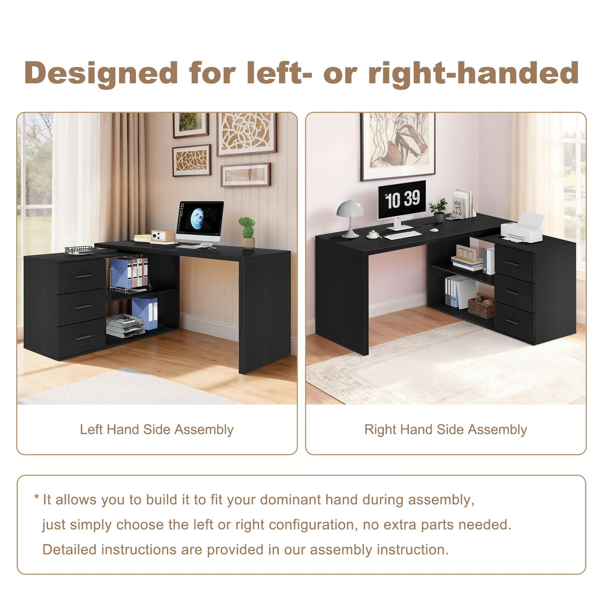 Black L Shaped Corner Desk with Storage Drawers K944346