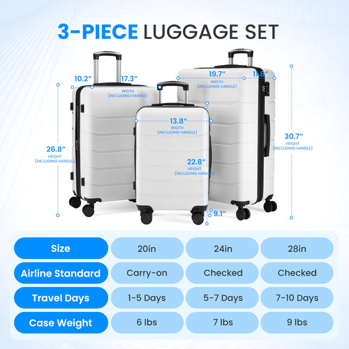20 Inch White Hardside Carry On Luggage I351