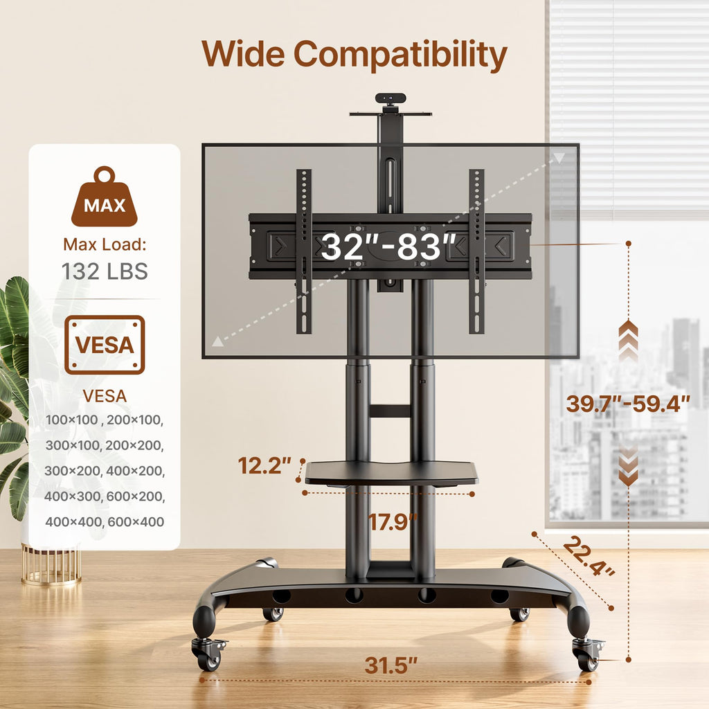 Rolling TV Stand with Shelf for 32-83" TV H618