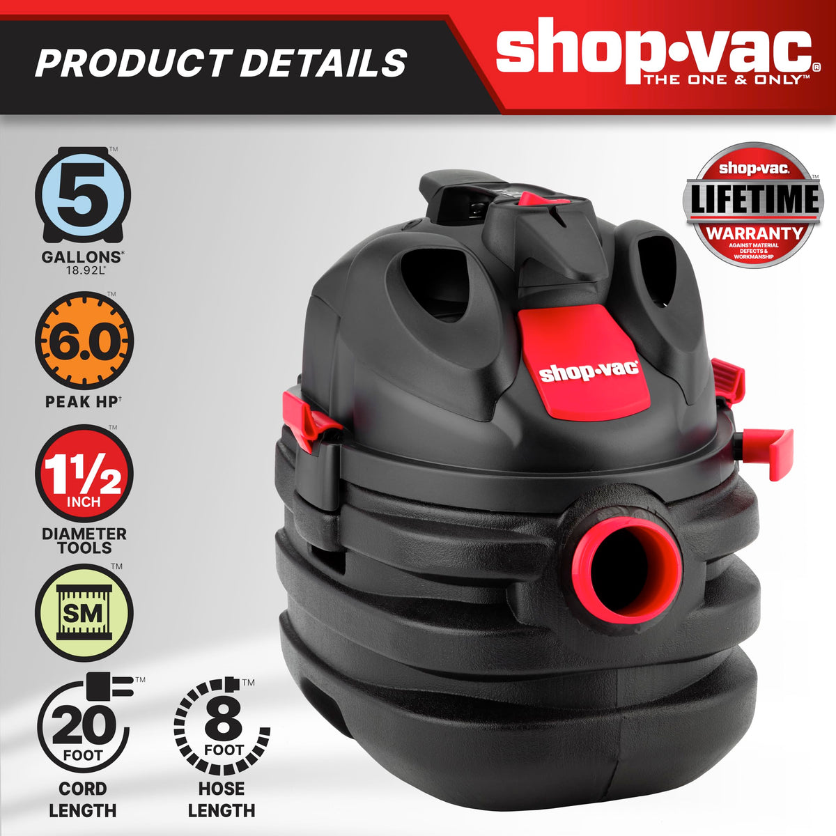 5 Gallon 6.0 Peak HP Portable Wet/Dry Vacuum M665805