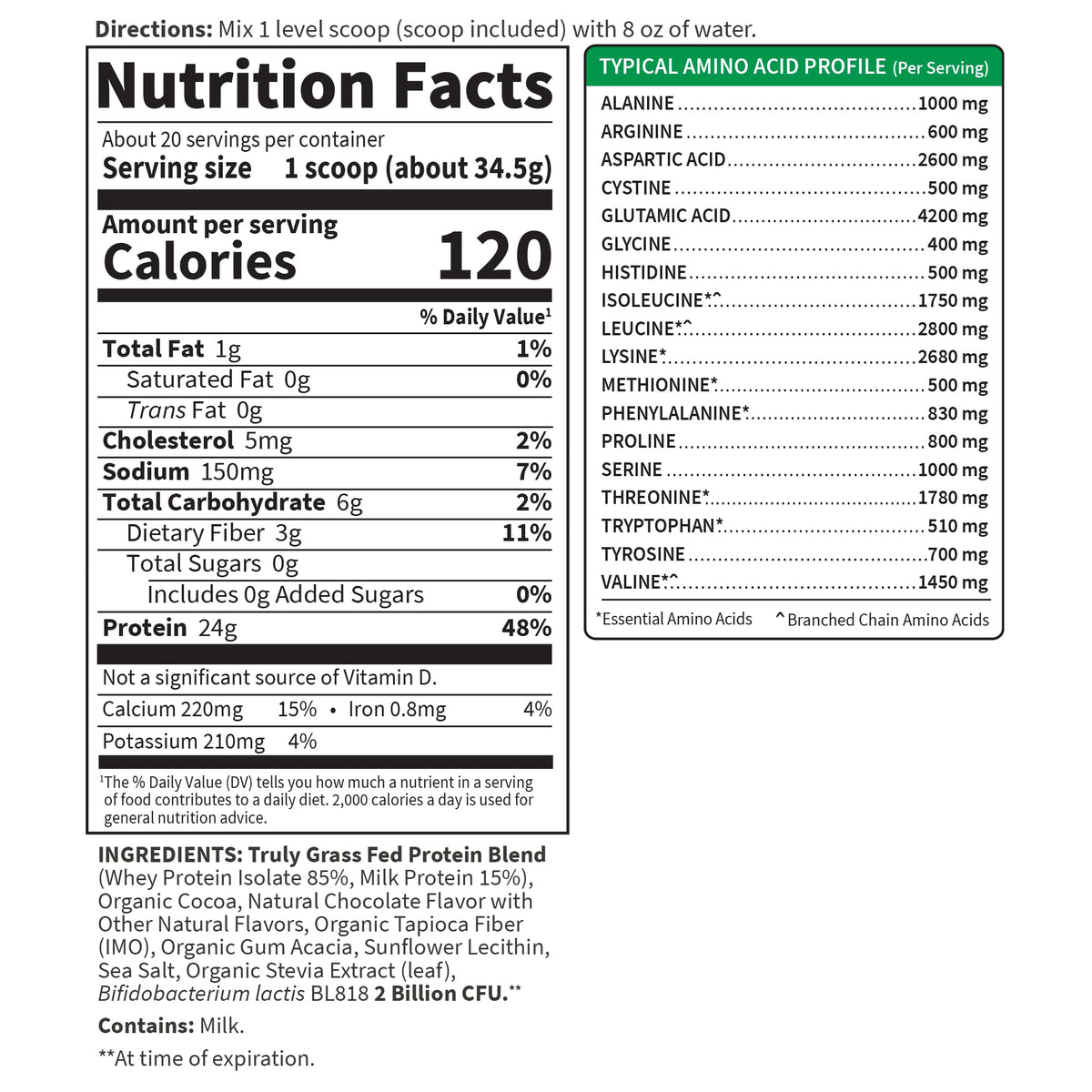 Grass Fed Whey Protein Powder, Chocolate, 20 Servings H941