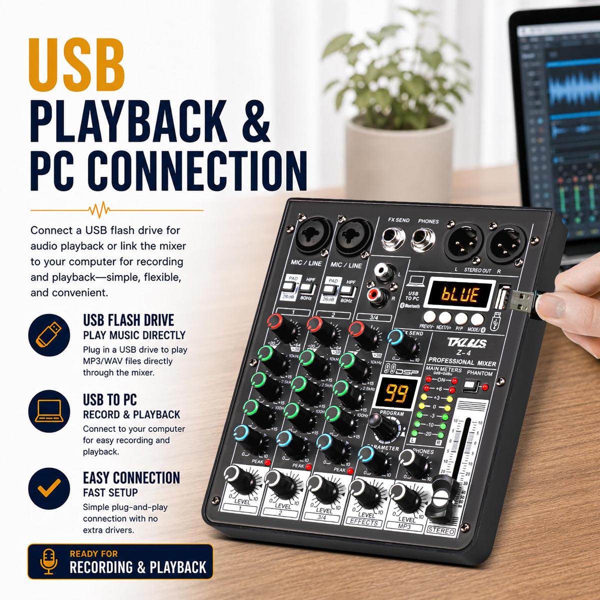 4 Channel Podcast Audio Mixer with 99 DSP Effects O890256