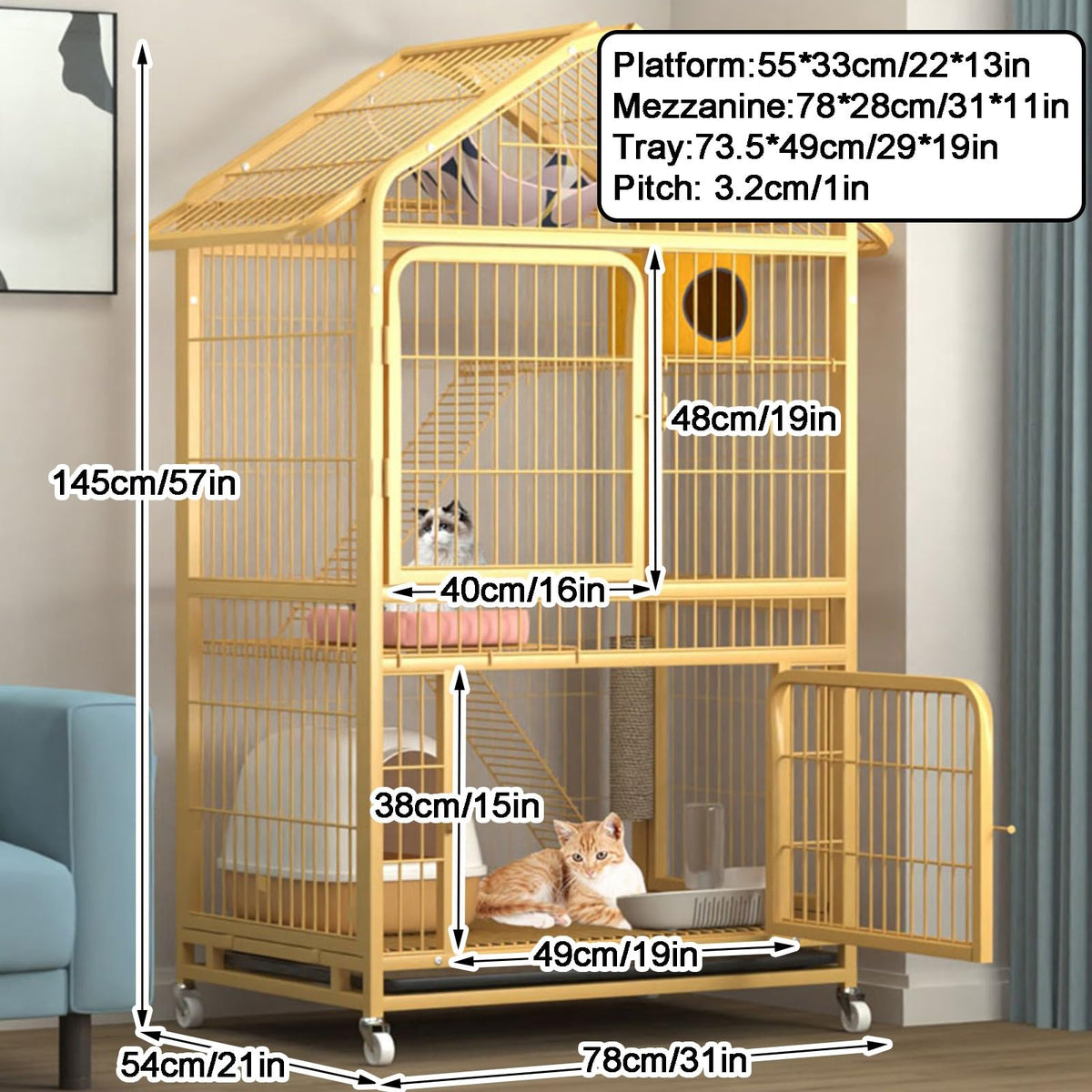4-Tier Indoor Cat Enclosure with Ramp and Multiple Doors U3651