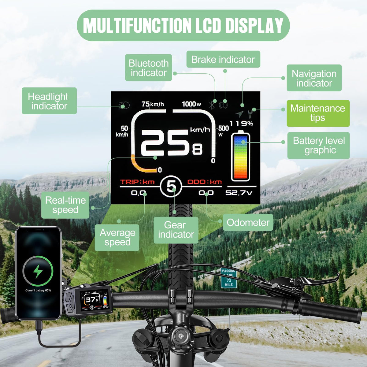 48V 1000W Ebike Conversion Kit with TFT Display and Battery O491970