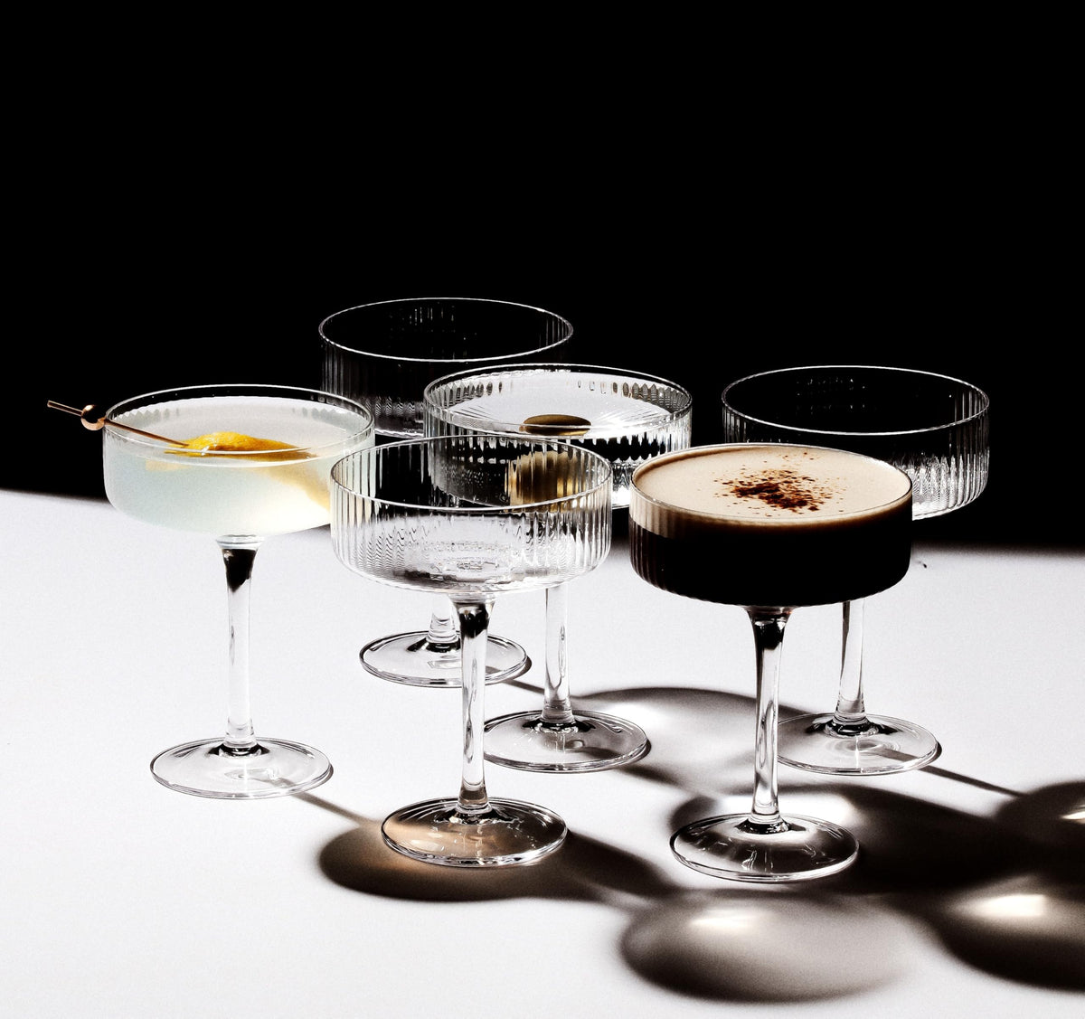 Clear Ribbed Martini Coupe Glasses Set of 2 N7004