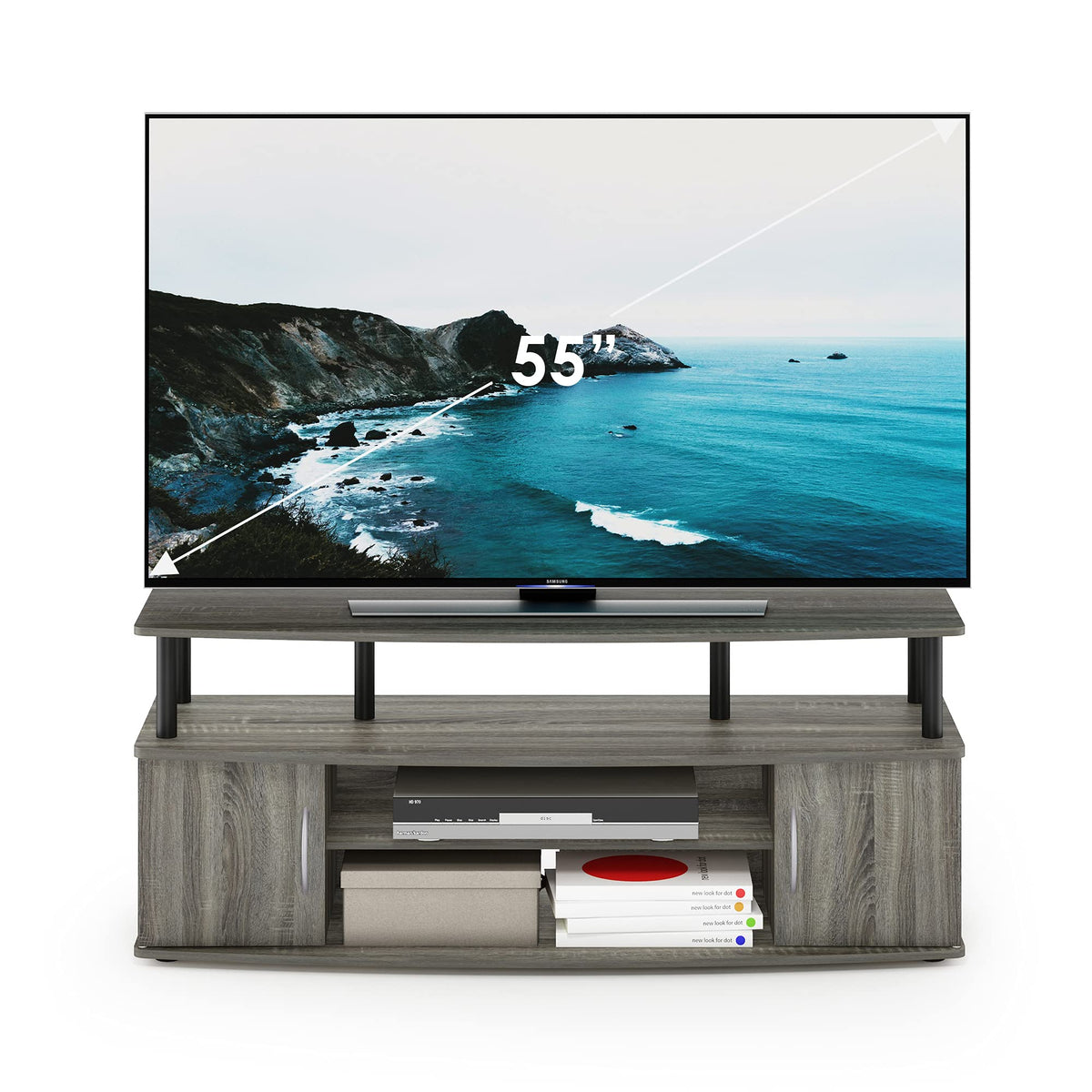 French Oak Grey/Black Entertainment Stand for TV Up to 55 Inch D735830