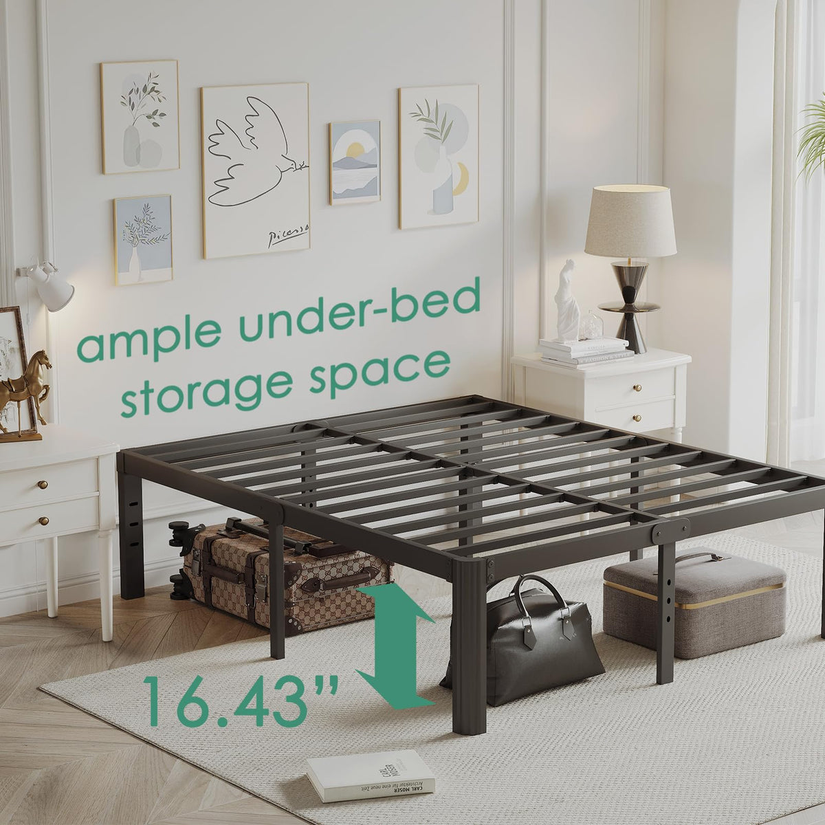 18 Inch Metal Bed Frame Queen Size Black G38681