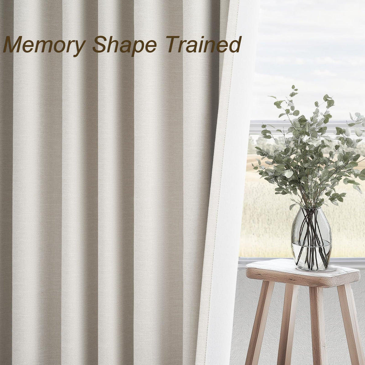 Cream Linen Blackout Curtains 84 Inch Pinch Pleat F7738