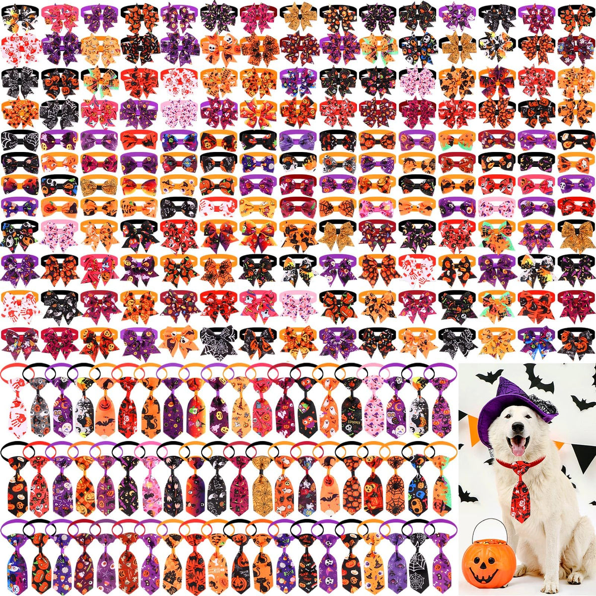 240 Pcs Halloween Dog Bows Tie Collars W23966