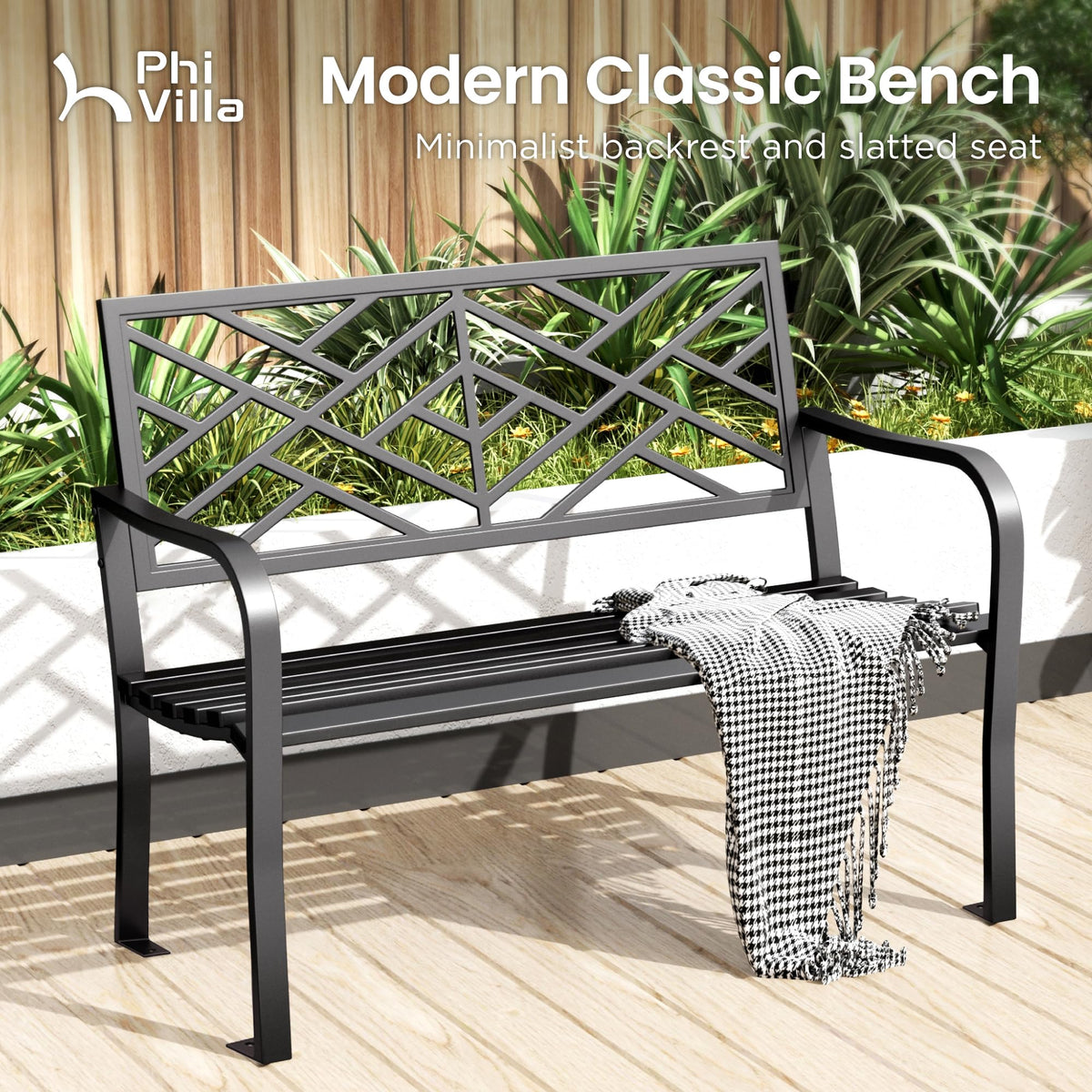 Black 43 Inches Outdoor Garden Bench K566123