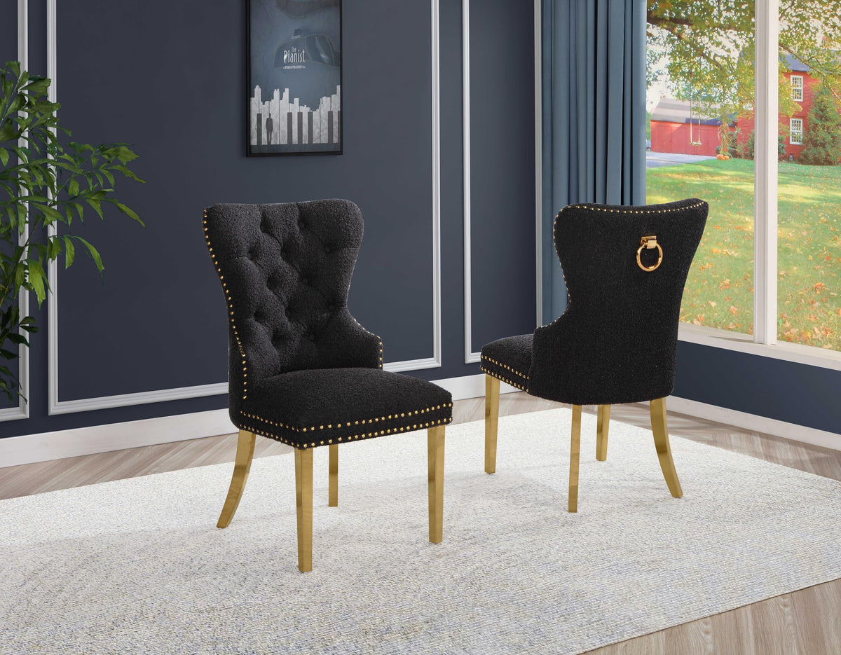 Black Boucle Upholstered Dining Chairs Set of 2 H603