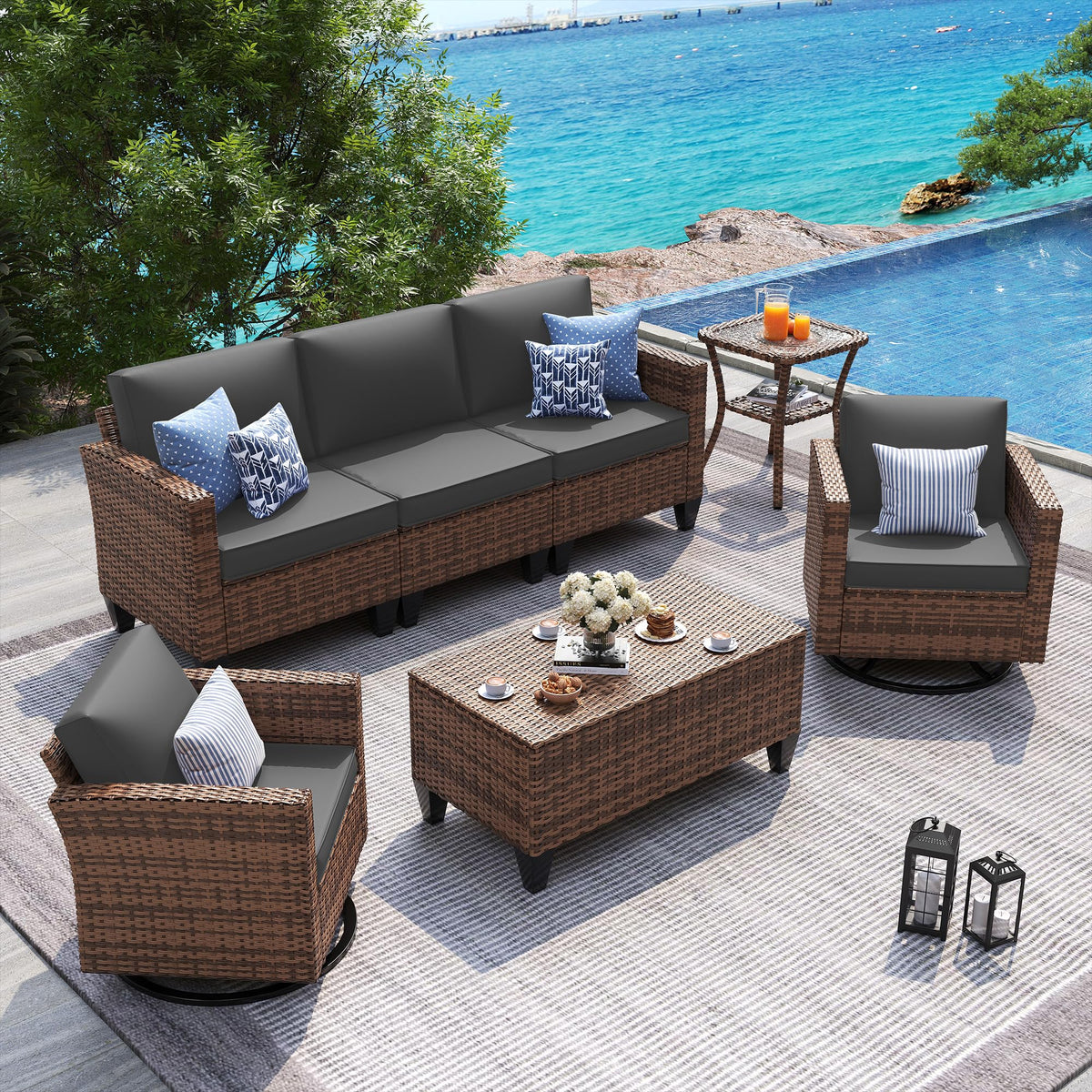 5 Pieces Wicker Rattan Patio Furniture Set with Storage Table X244