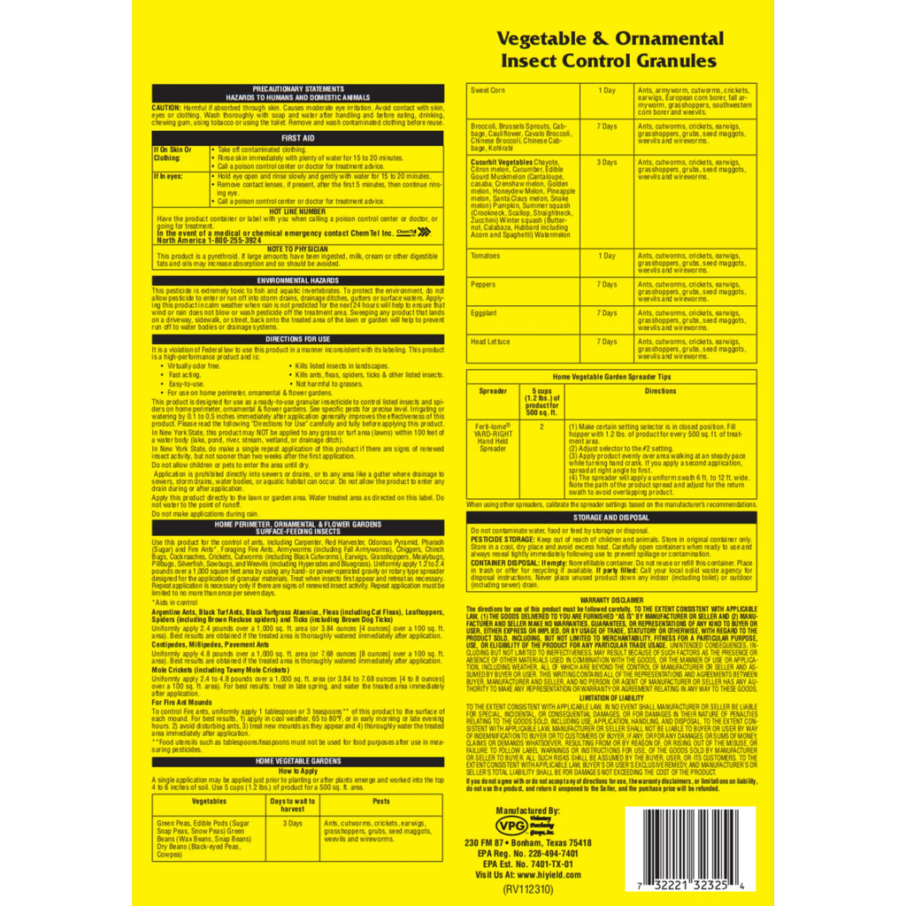 Vegetable & Ornamental Insect Control Granules 4 lbs V612411
