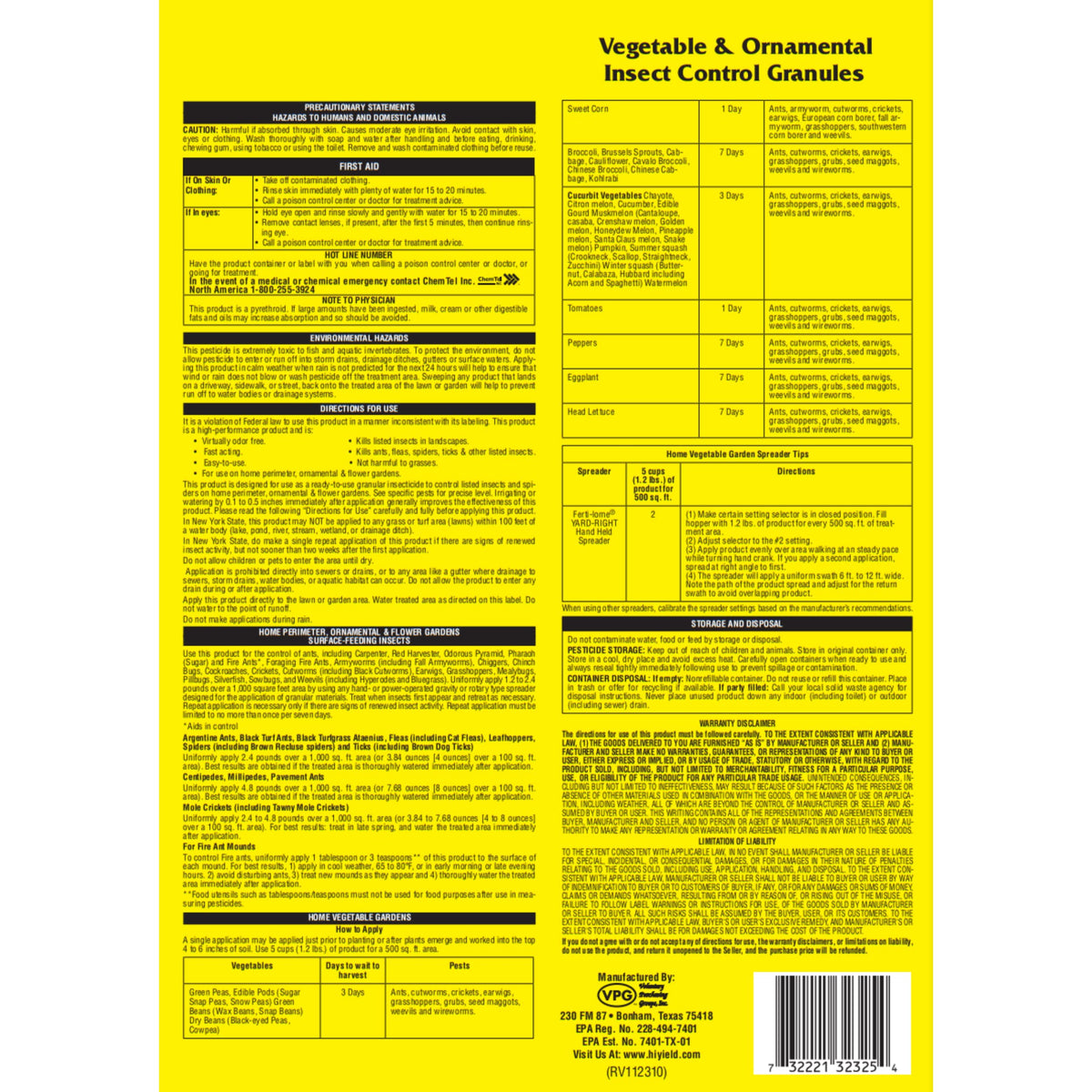 Vegetable & Ornamental Insect Control Granules 4 lbs V612411
