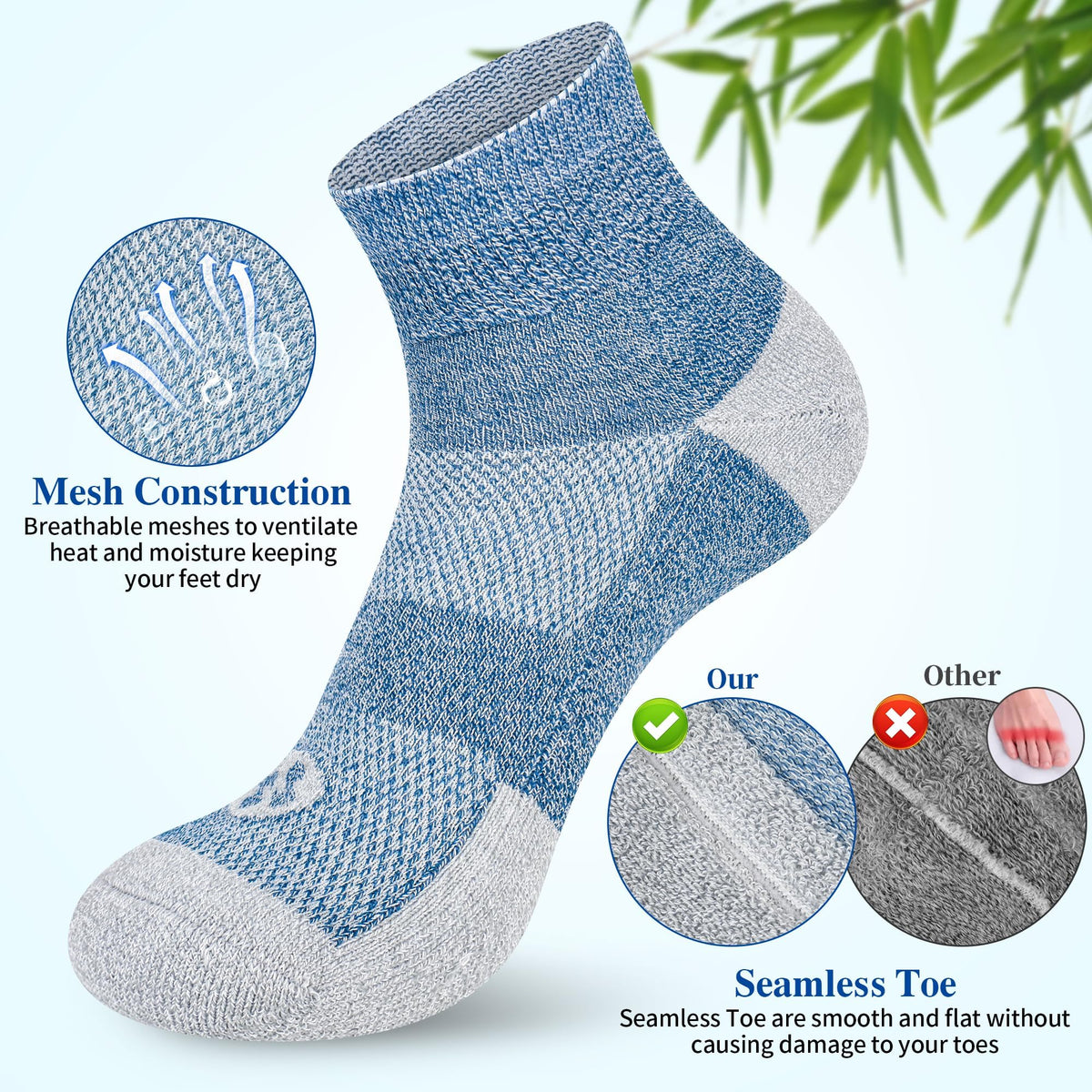Diabetic Socks for Men, 10 Pairs Ankle & Low Cut Size 9-15 W25468