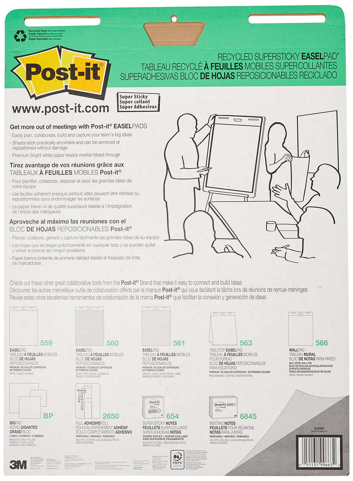 Self-Stick Easel Pad, 25 x 30 Inches, 30 Sheets, White Y644024