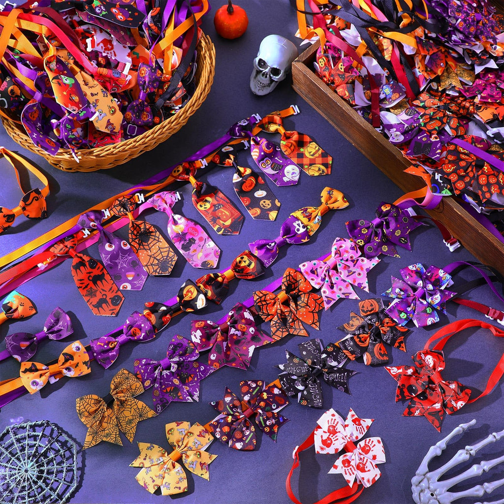 240 Pcs Halloween Dog Bows Tie Collars W23966