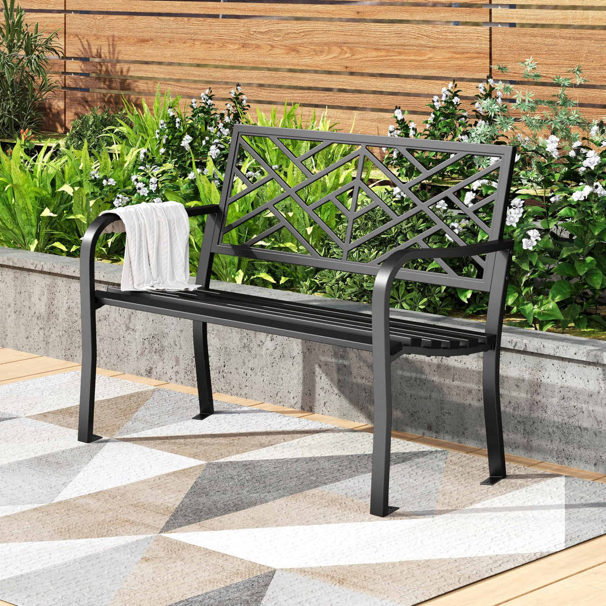 Black 43 Inches Outdoor Garden Bench K566123