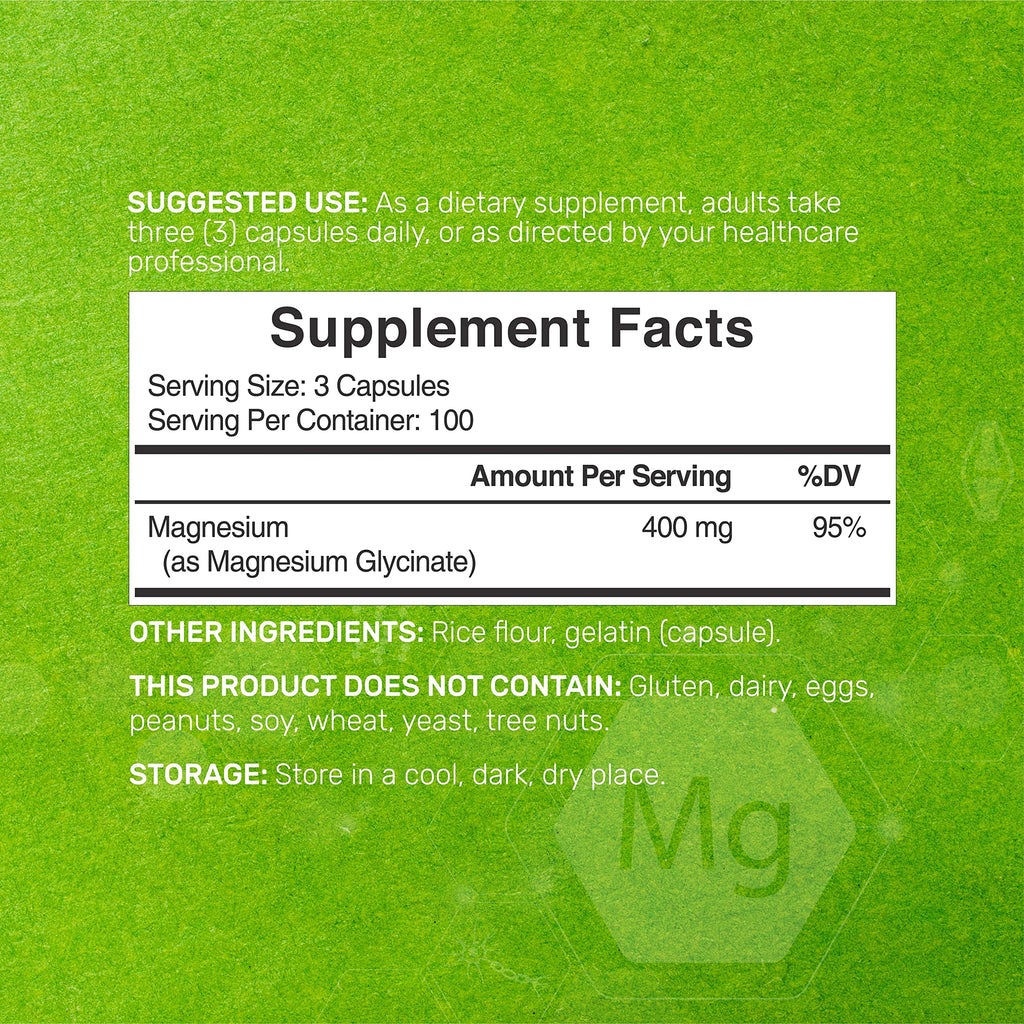 Magnesium Glycinate 400mg, 300 Capsules T142